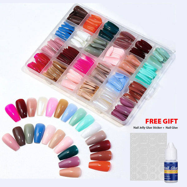 576 Pcs False Nails Tips Short Coffin Almond French Artificial Nails Box
