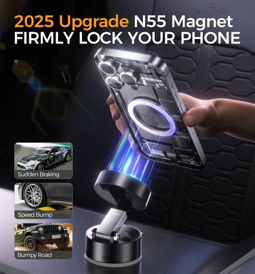 Double-sided Vacuum Magnetic Phone Holder Car/ Kitchen/ Mirror/ Adjustable Foldable - Vora
