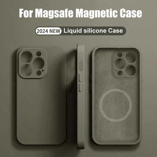 iPhone Magsafe Magnetic  (Liquid Silicone) Case For 15 14 13 12 11 Pro Max 15 Plus Accessories Wireless Charge Cover