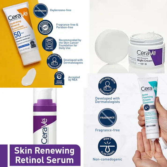 CeraVe 4-in-1 Skincare Kit: Night Cream, Sunblock, Cleanser & Serum