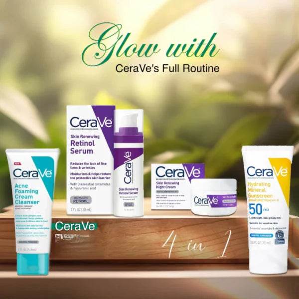CeraVe 4-in-1 Skincare Kit: Night Cream, Sunblock, Cleanser & Serum - Vora