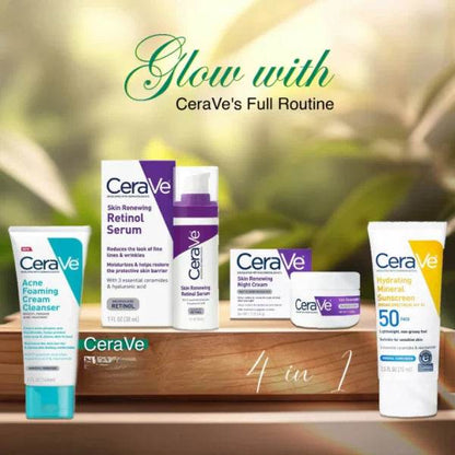 CeraVe 4-in-1 Skincare Kit: Night Cream, Sunblock, Cleanser & Serum - Vora